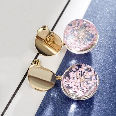 Модные темпераментные универсальные серьги-гвоздики со стеклянными шариками и блестками, серьги-гвоздики в форме диска со свежим цветком одуванчика