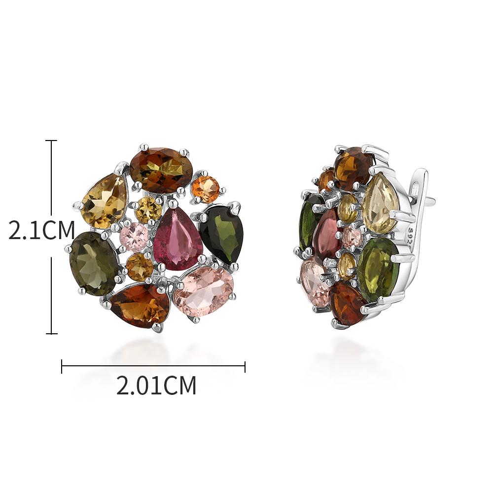 925 Sterling Silver Light Luxury Multi-colored Natural Tourmaline Ring Earrings Summer New Women Anniversary Party Wedding Gift