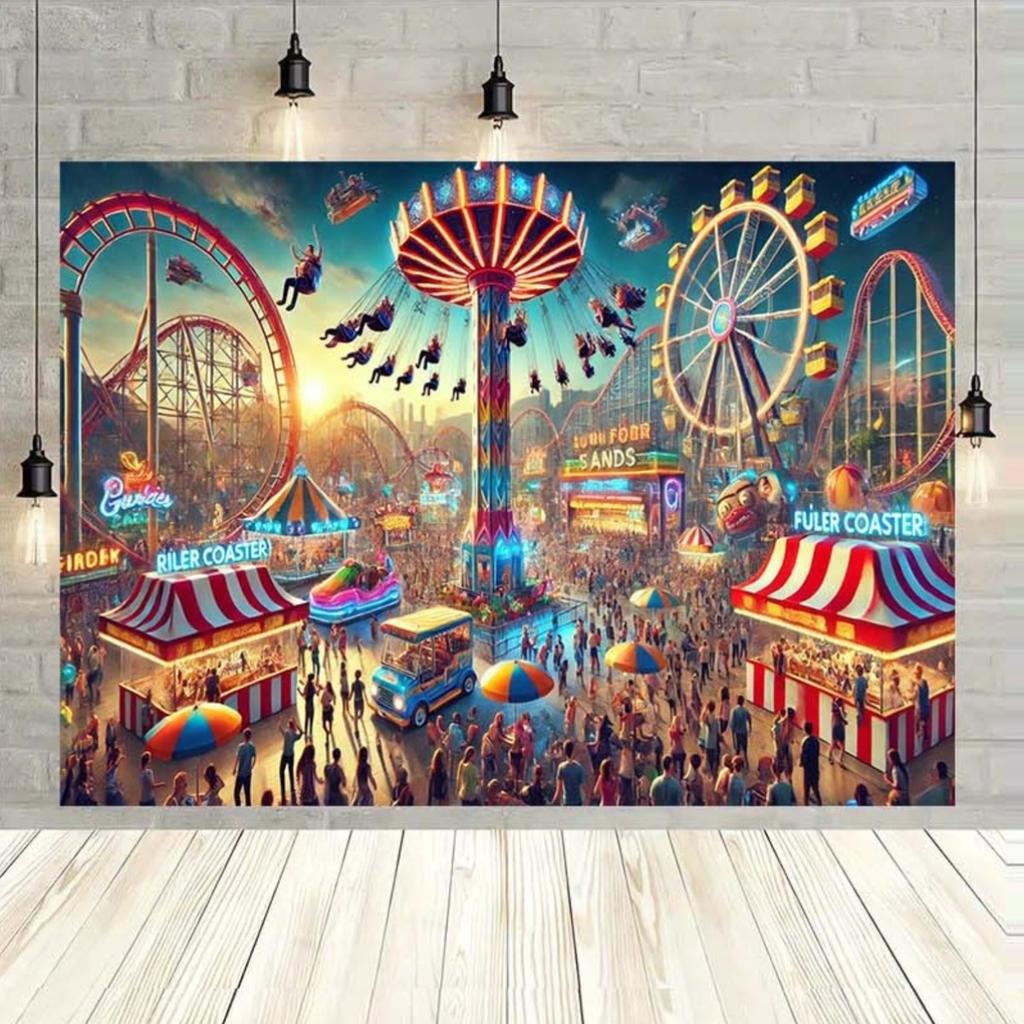 A vibrant background decoration for an amusement park, presented with a cheerful "gathering" theme, made of polyester fiber.