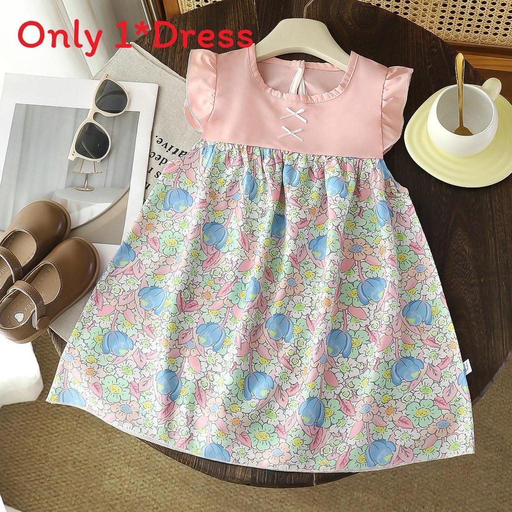 Childrens Summer Flower Print Aline Dress With Breathable Polyester For Toddler Girls