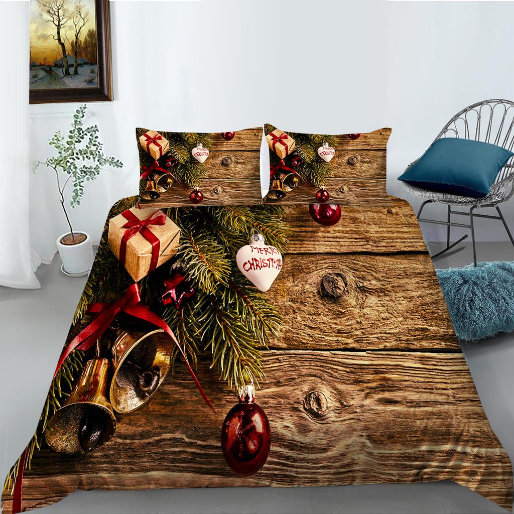 3D Christmas Bedding Holiday Decoration Quilt Cover Pillowcase 2 or 3 Double Bed Single Bed Full Size Soft Washable Zipper Home Decoration