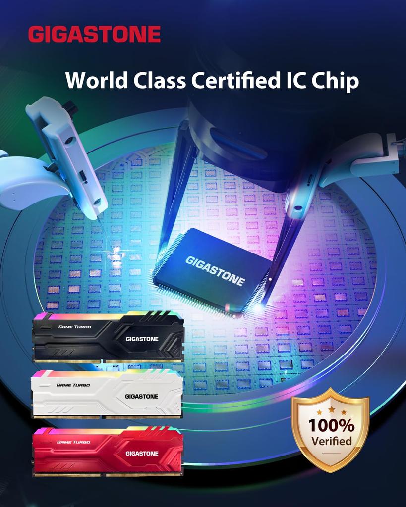 GIGASTONE Game TURBO 8 ГБ x 4 DDR4 3200 МГц CL Intel XMP AMD Ryzen UDIMM Небуферизованный Игровой Модуль Памяти для Настольного ПК Белый (Комплект 32 ГБ) PC4-25600 16-18-18-40