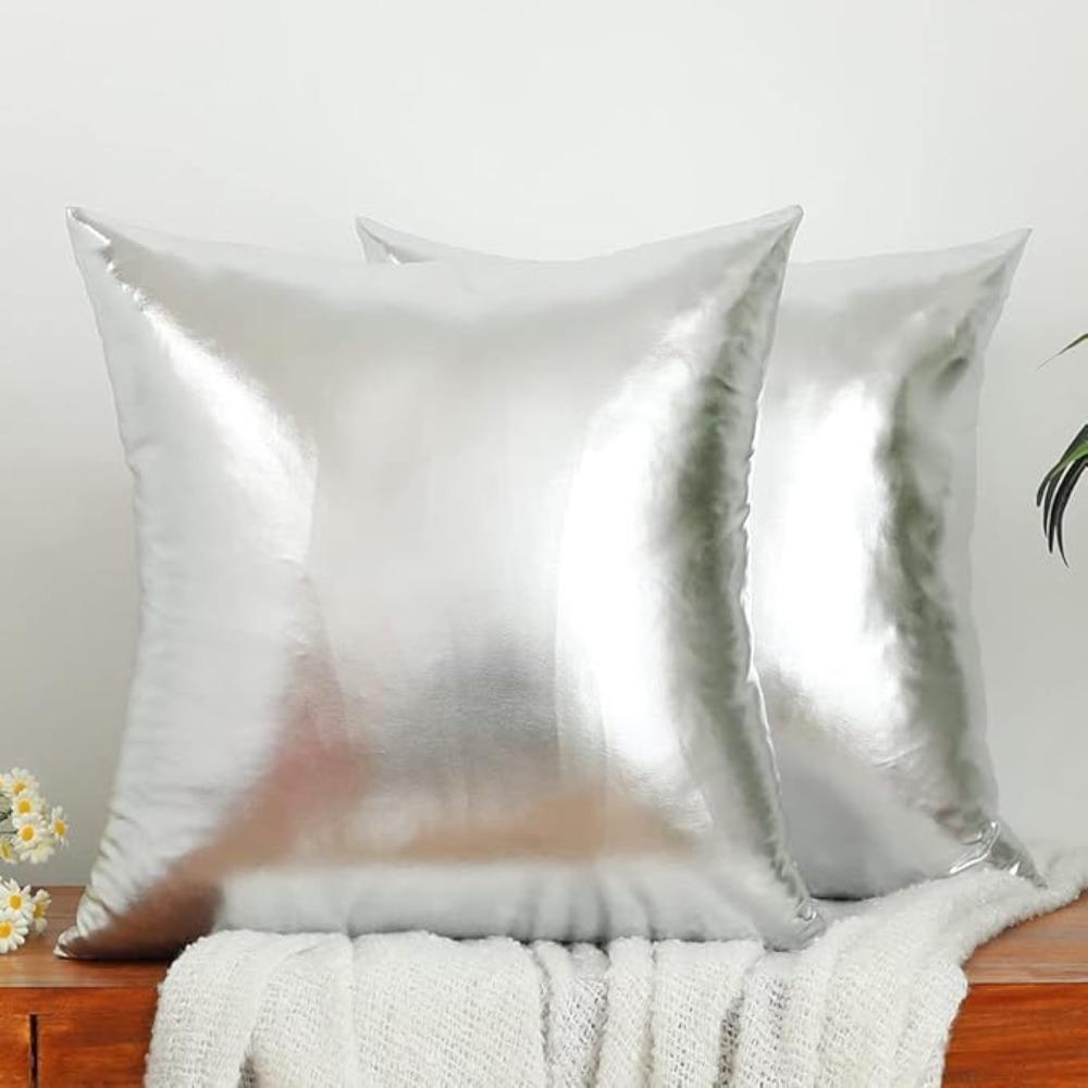 Упаковка из 2 декоративных наволочек, современный металлический блестящий чехол для подушки, искусственная кожа, мягкая квадратная наволочка для дивана-кровати, вечеринка, 45 x 45 см