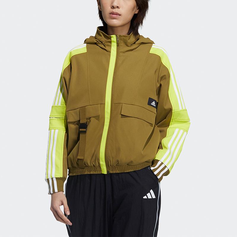 Adidas Warm Training Jacket With Packable Hood And Fleece Lining Women Outerwear Tan GP0623