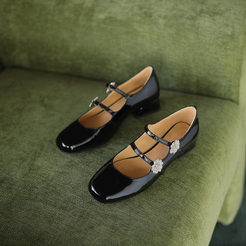 Krazing Pot Туфли-лодочки Mary Janes из овчины, весна-лето, размер 41, на толстом низком каблуке, женские, с квадратным носком, с кристаллами и цветами