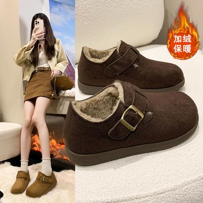 Кожаные женские осенне-зимние бархатные новые универсальные повседневные ботинки на платформе на одном педале, термохлопковые ботинки для снега