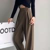 Brown Wide Leg Women Classic Suit Pants Vintage Palazzo Office Elegant Casual Black Trousers Female High Waist Pants