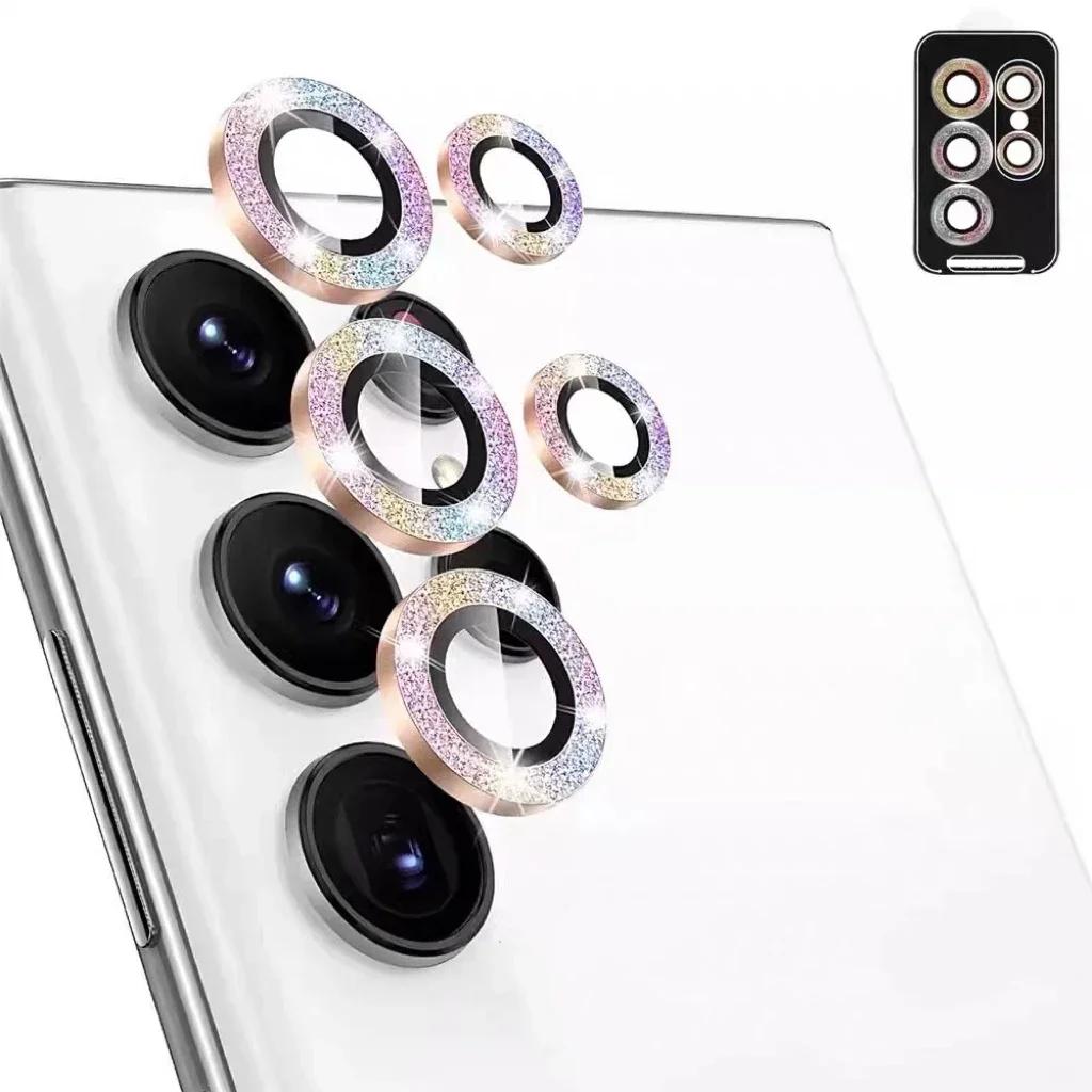 Блестящая защитная пленка для объектива камеры для Samsung Galaxy S23 S24 S25 S26 Ultra Plus Полное покрытие Металлическое кольцо Стеклянная пленка для объектива