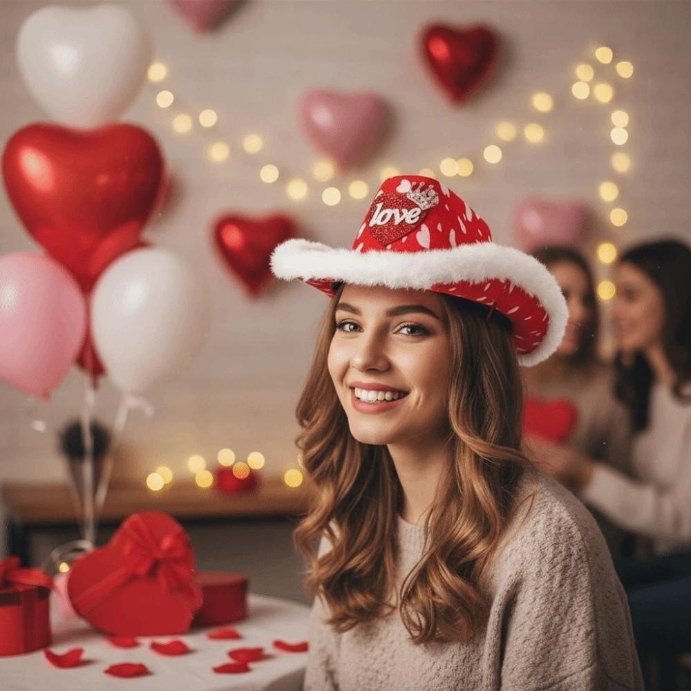 Warmer Red Heart Cowboy Cap Felt Valentine's Day Party Hat Elegant Cowgirls Top Hat Men