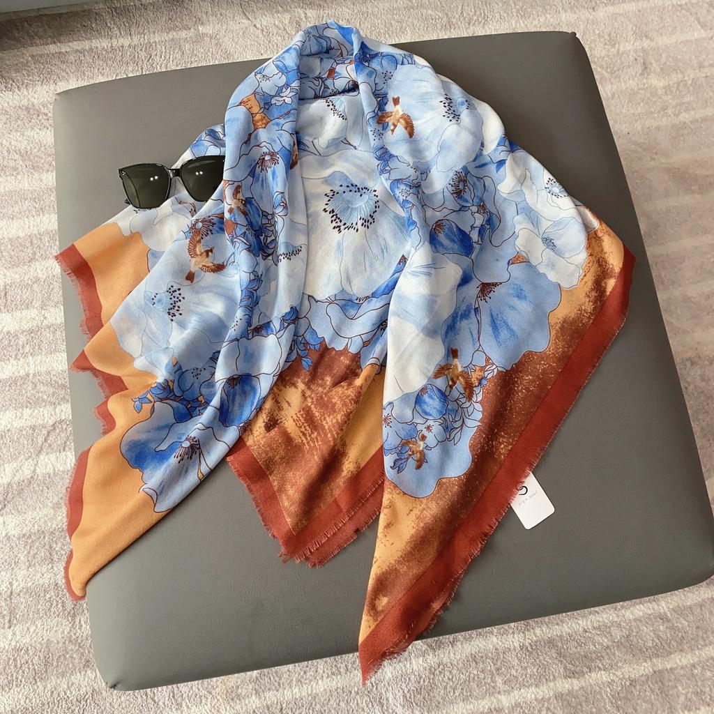 New 130 Beard Removal Large Square Scarf Femininity Purple Flower Shawl Versatile Fashion Scarf Mother's Day Gift