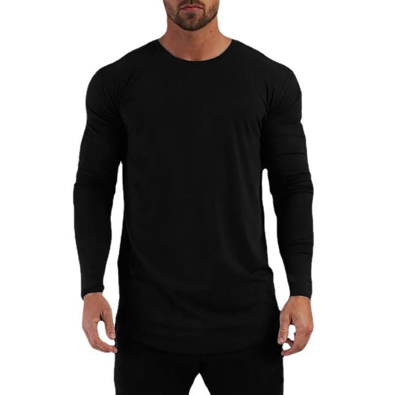 Muscleguys Mens Muscle Slim Fitted Running T-Shirts Autunm Cotton Long Sleeve Crewneck Gym Workout Plain Sports Fitness T Shirts