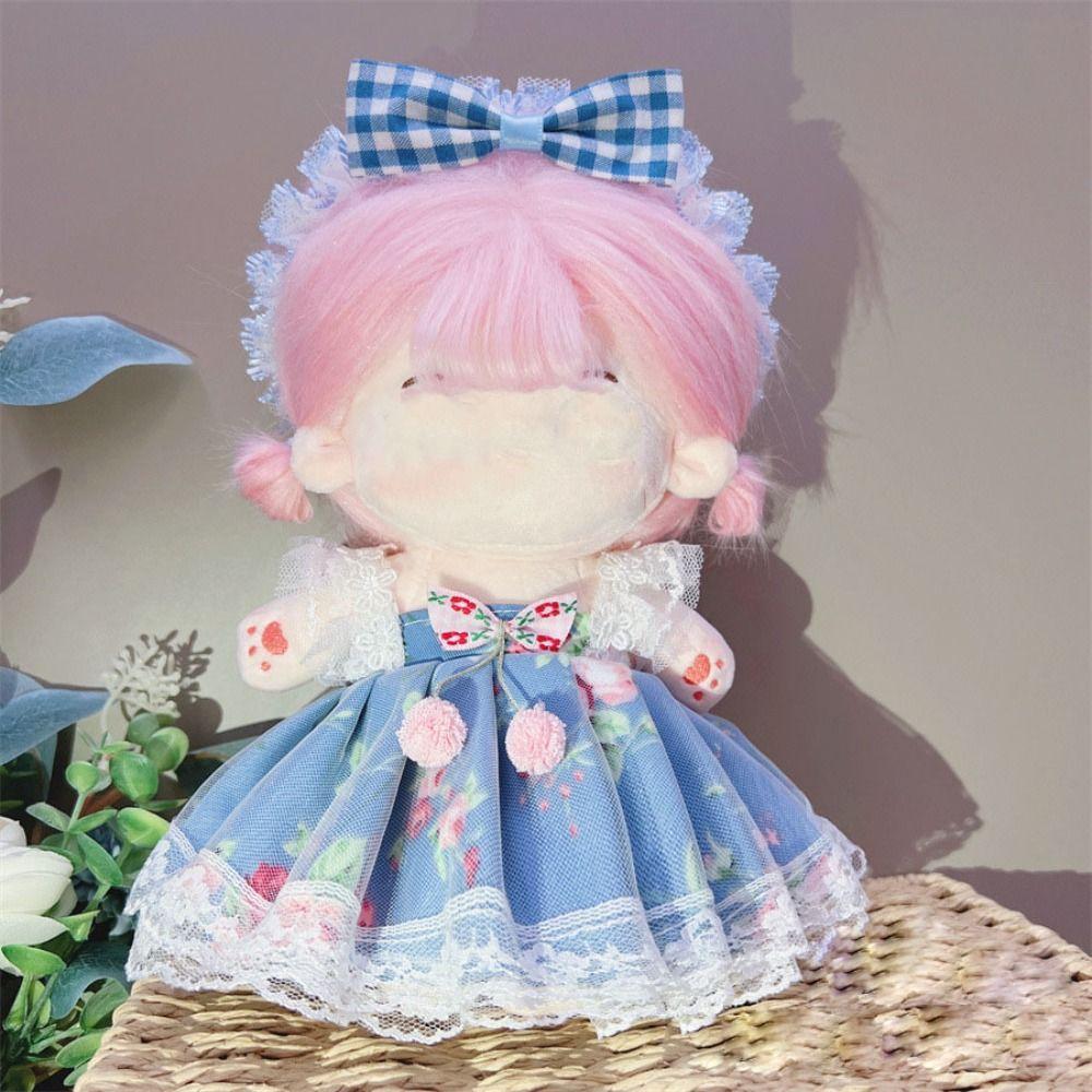 20CM Miniature Dress Suit Lolita Bowknot Headband Princess Dress Set Cotton Stuffed Doll