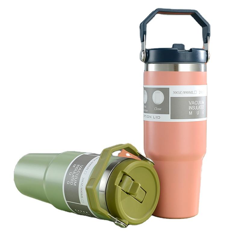 New American Style 600ml/900ml Stainless Steel Double-Layer Insulated Coffee Cup Vacuum Flask for Hot Cold Beverages Car Travel