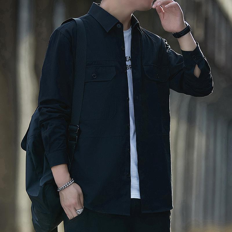 Men's pure cotton shirt, 2026 autumn new style, workwear long-sleeve casual Hong Kong style loose shirt jacket, versatile top