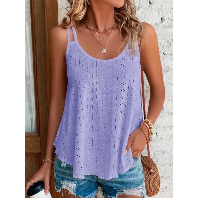 JPNTKY Women's Fashion Casual Summer Solid Color Print Sleeveless U-Neck Blouses & Shirts