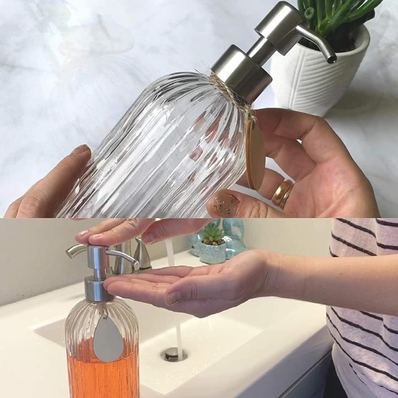 400ml Glass Soap Dispenser with Stainless Steel Stainless Steel Pump Manual Multiple Filling Pump for Bathroom Kitchen Liquid Soap Dispensers | Liquid