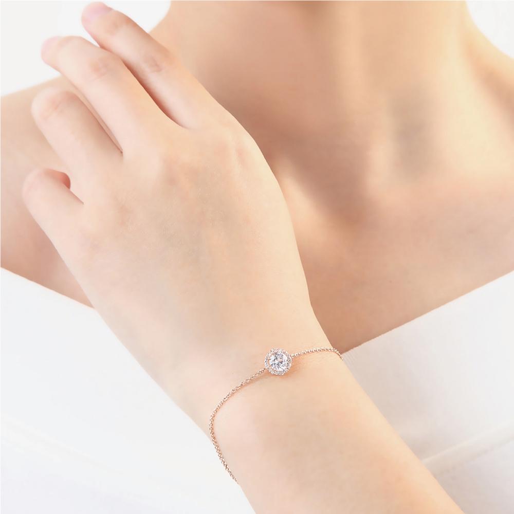 Round Cut Cubic Zirconia Bracelet For Women Rose Gold Color Hand Chain Jewelry H165