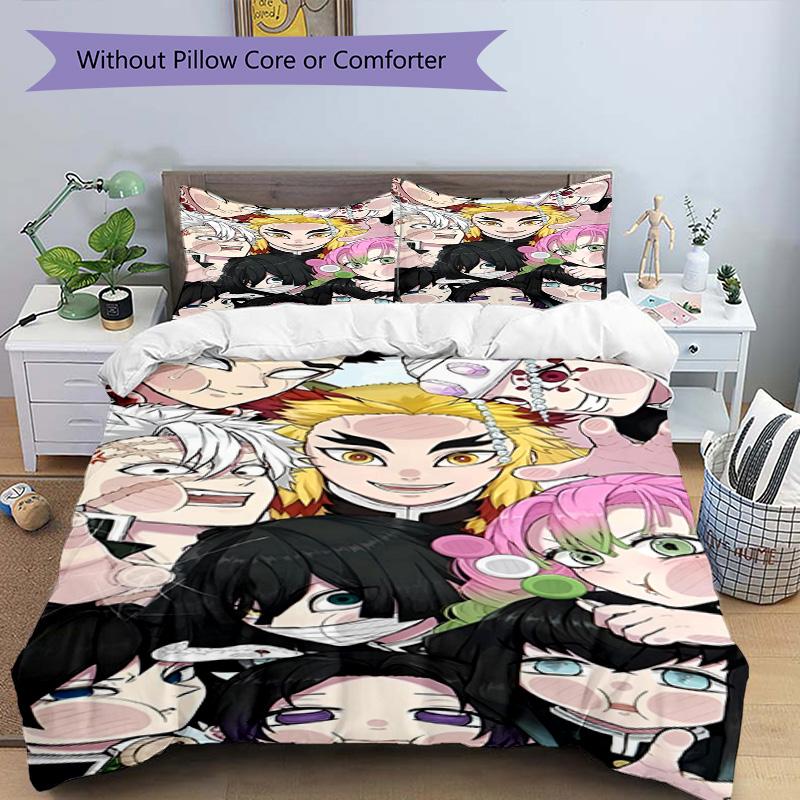 3pcs Duvet Cover Set (1*Duvet Cover + 2*Pillowcase, Without Core), Demon Slayer Print Bedding Set, Bedroom Decor, All‑Season, Birthday Gift