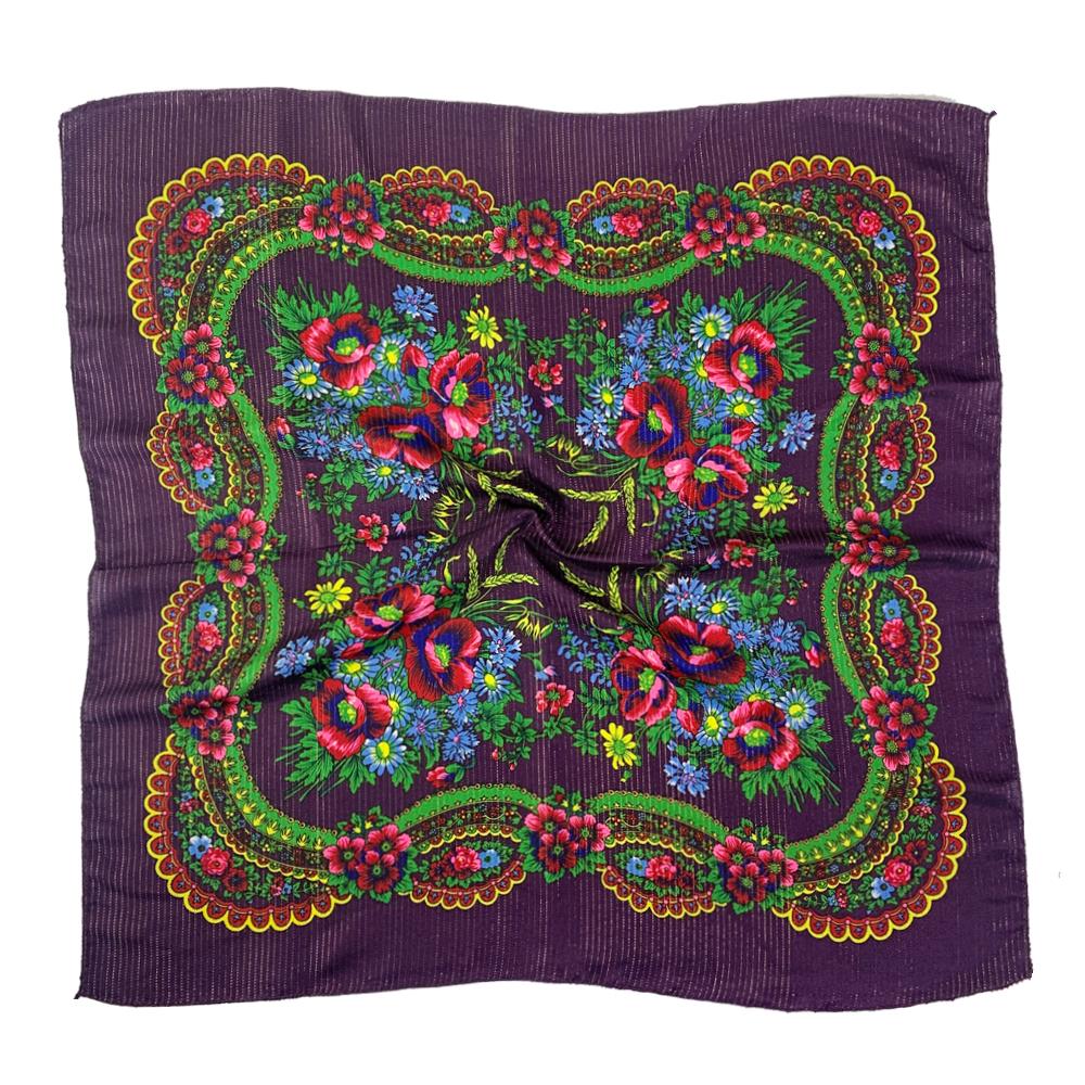 70 см Золотая нить Цветочный принт Русский платок Украинский шаль Бабушка Квадратный бандана Женский головной платок