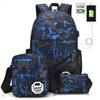 Graffiti Plaid Backpack Set: 3-Piece Casual Laptop Bag for Male Students