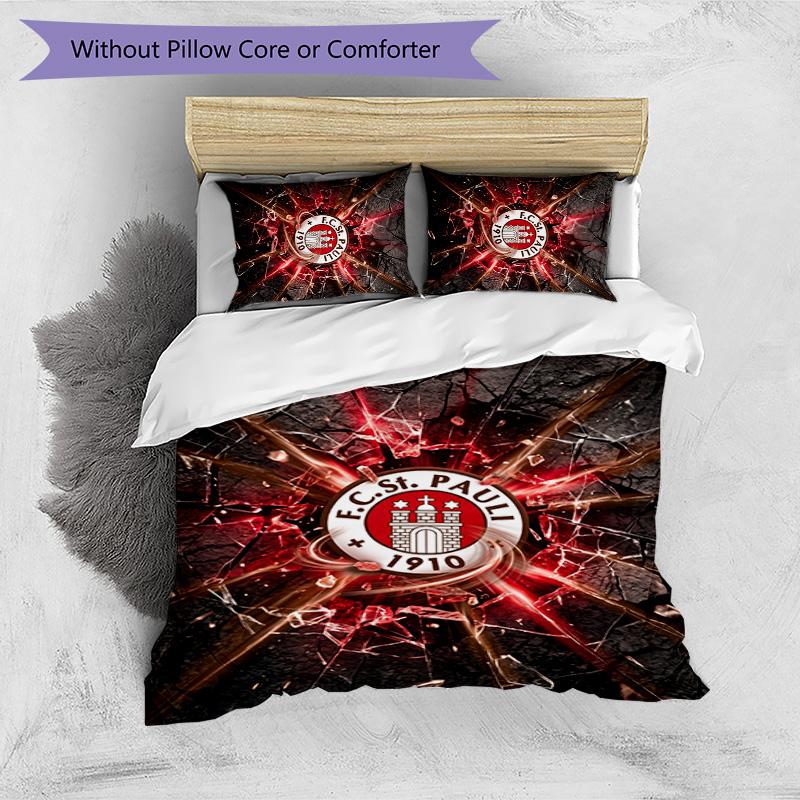 FC St. Pauli Football Printed 3 Pieces Bedding Set, Comfortable Skin Friendly Bedroom Duvet Cover Set