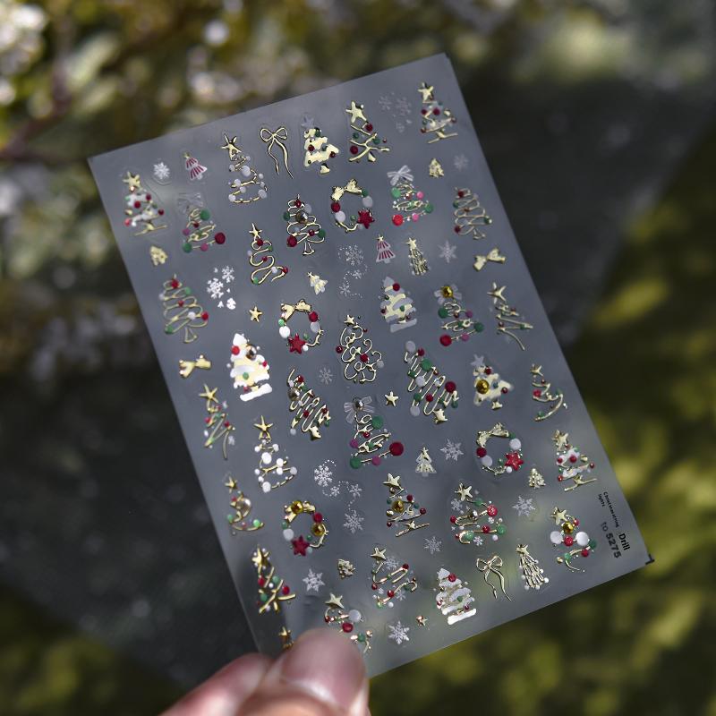 Зимнее металлическое украшение для рождественской елки, наклейки для дизайна ногтей, наклейки для ногтей DIY, милые мультяшные, хрустальный шар, Санта Клаус, маникюрные наклейки