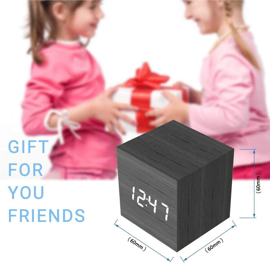 Wooden LED Alarm Digital Alarm Clock Wood Retro Glow Clock Desktop Table Decor Voice Control Snooze Function Desk Tools