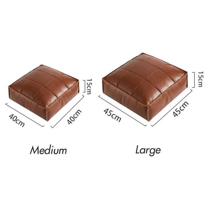 Moroccan PU Leather Pouf Floor Cushion Oil Wax Skin Embroider Craft Ottoman Footstool Futon Artificial Leather Unstuffed Cushion