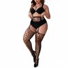 Plus Size Mesh Sheer Pantyhose for Oversize Women Open-Crotch Stockings Garter Lace Fishnet Tights for Daily Wear