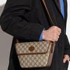 Gucci Interlocking Double G Oval Tag Trapezoidal Leather And Canvas Crossbody Shoulder Bag Men bags 715767-92THG-8563
