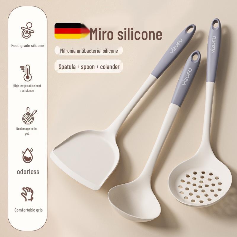 Силиконовый набор кухонной утвари с антипригарным покрытием - Высокотемпературная лопатка, половник и ложка с прорезями для жарки.