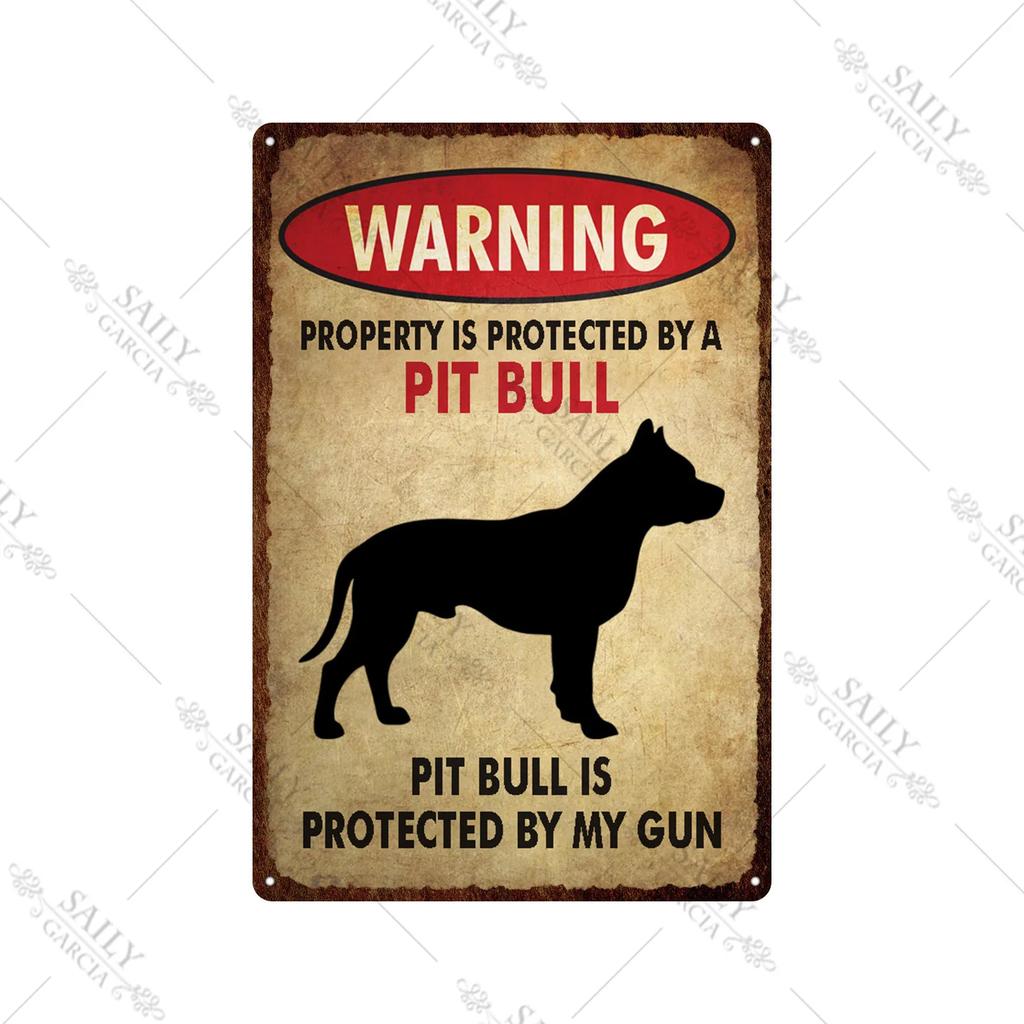 Dog Warning Vintage Tin Sign Animals Pet Metal Posters Lover Protected Pet Metal Wall Decor Plates Farm Home Kennel Metal Plaque