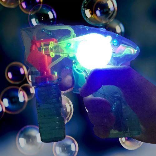 Pistolet à Bulles de savon avec Lumière Le pistolet est équipé d'une lumière qui s'allume à chaque « coup