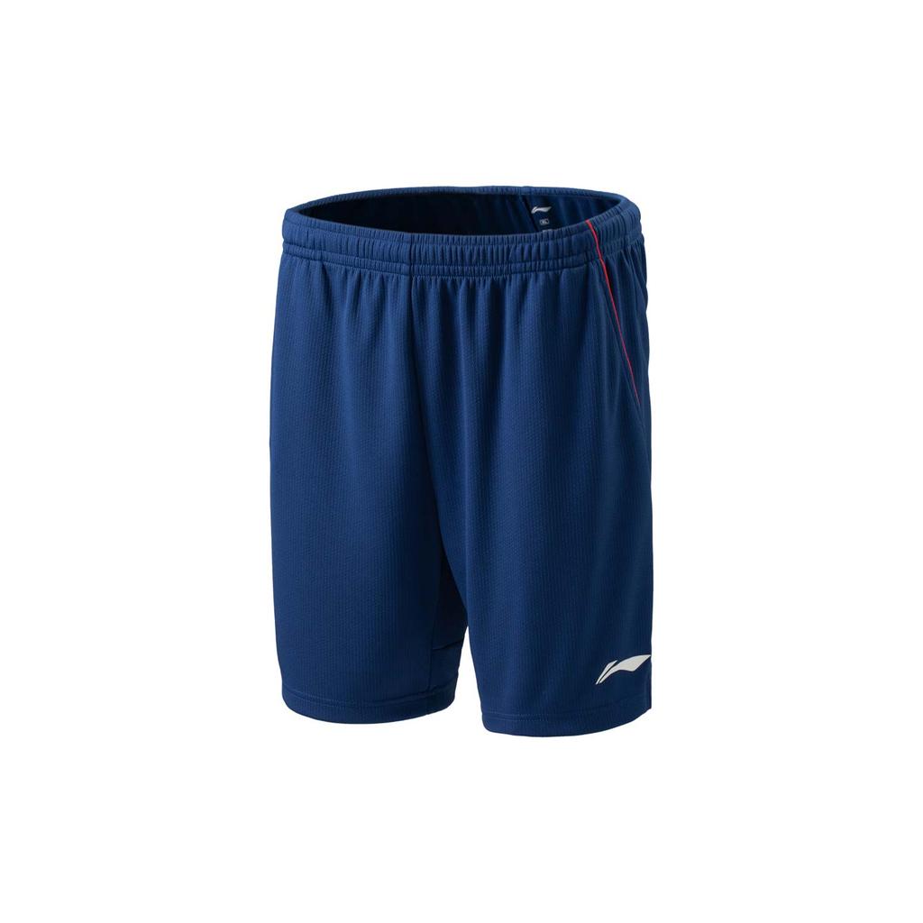 Li Ning Badminton Series Comfortable Simple Sports Versatile Mid-Waist Solid Color Lace-Up Five-Point Casual Shorts Unisex Shorts Navy-Blue AAPV043-3