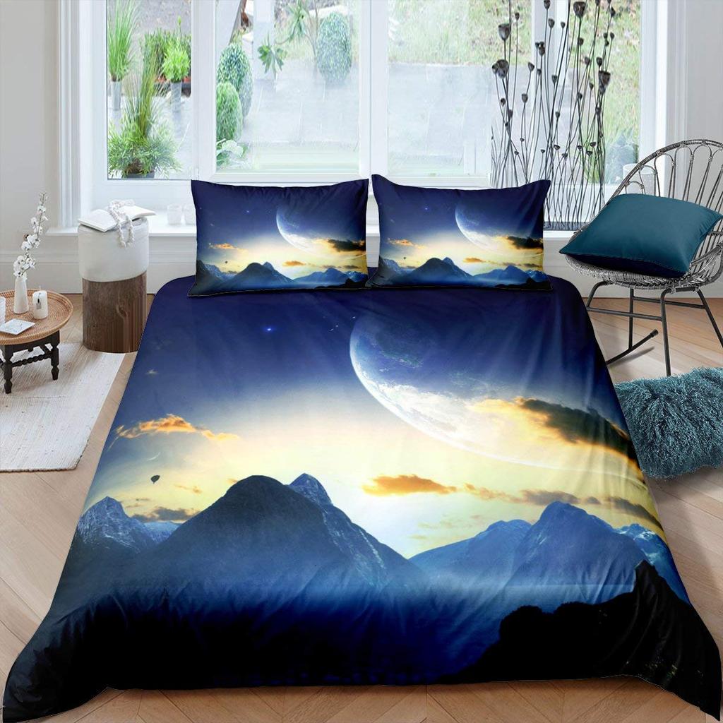 Smoky Mountain King Queen Duvet Cover Grey Fog Pine Trees Bedding Set Retro Natural Scenery Art 2/3pcs Polyester Quilt Cover