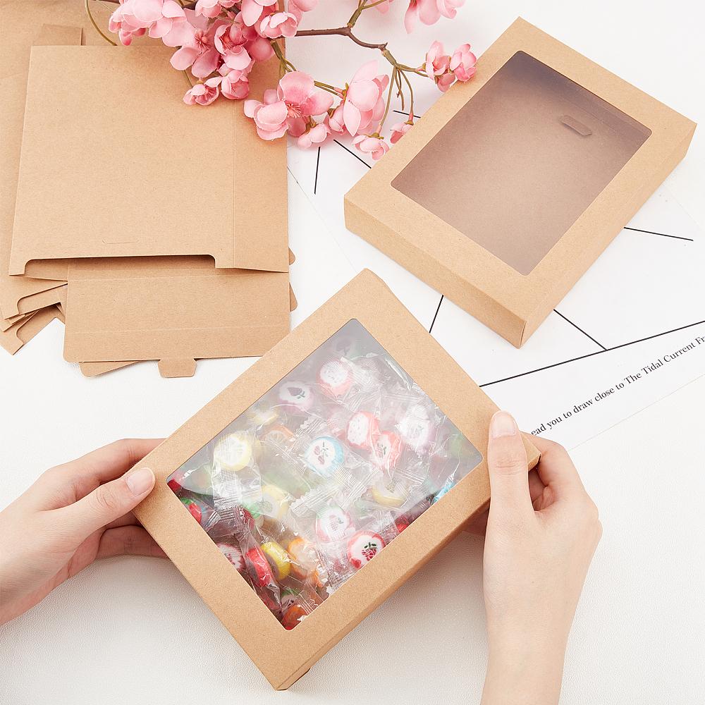 24pcs Cardboard Box with PVC Clear Window Rectangle Camel 17.5x13.5x3.5cm