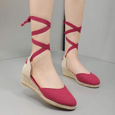 2025 новые соломенные босоножки на высоком каблуке летние ремешки туфли на высокой пеньковой подошве шнуровка пеньковая веревка танкетка