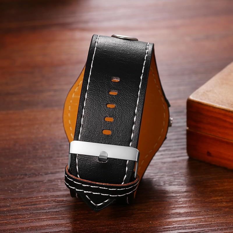 Часы мужские кожаные ремень рок водонепроницаемый: аналоговые стимпанк велосипед кожаный ремень широкие черные кварцевые часы модные часы - день отца день рождения Рождество