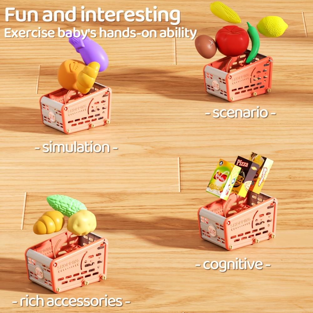 Набор детской тележки для покупок, 31 шт., красный и зеленый, из другого пластикового материала, с игровой едой, фруктами, овощами, десертами и аксессуарами для магазина