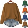 Women's Fashionable Solid Color Round Neck Long Sleeved Sports Casual Pullover Sweatshirt Top