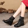 Genuine Leather Soft Soled Short Boots Versatile Black Lace Up Back Zipper Warm Women's Boots