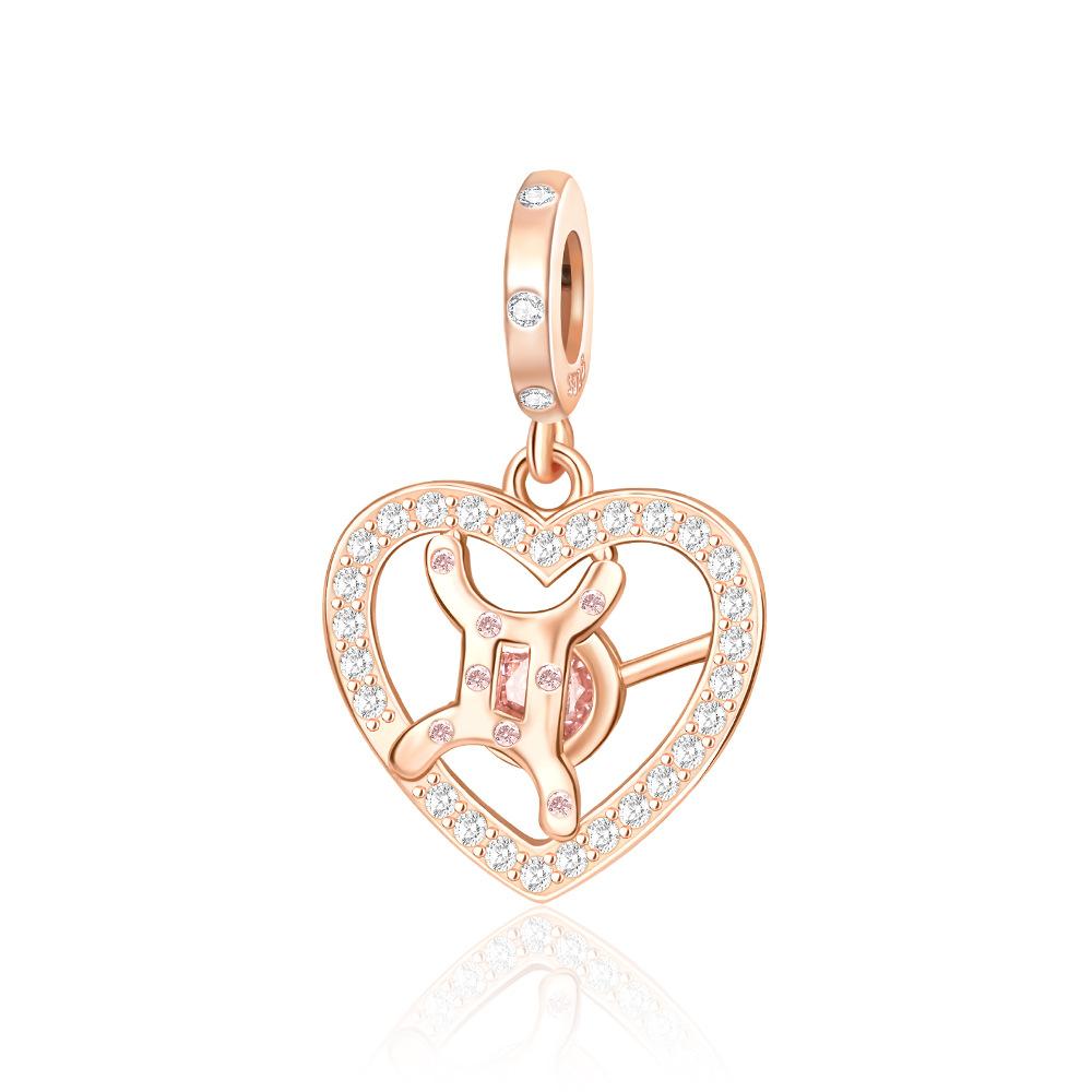 Сверкающие медные шармы розовое золото снежинка сердце камень рождения бусина для женщин ожерелье браслет своими руками подарок ювелирные изделия