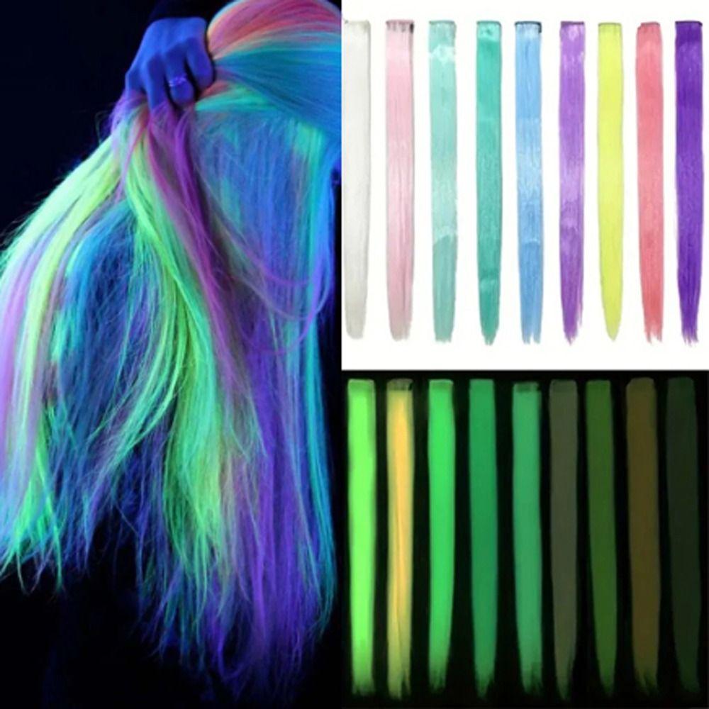 Hair Clips Luminous Hair Extensions Neon Fake Hair Colored Synthetic Hair Party