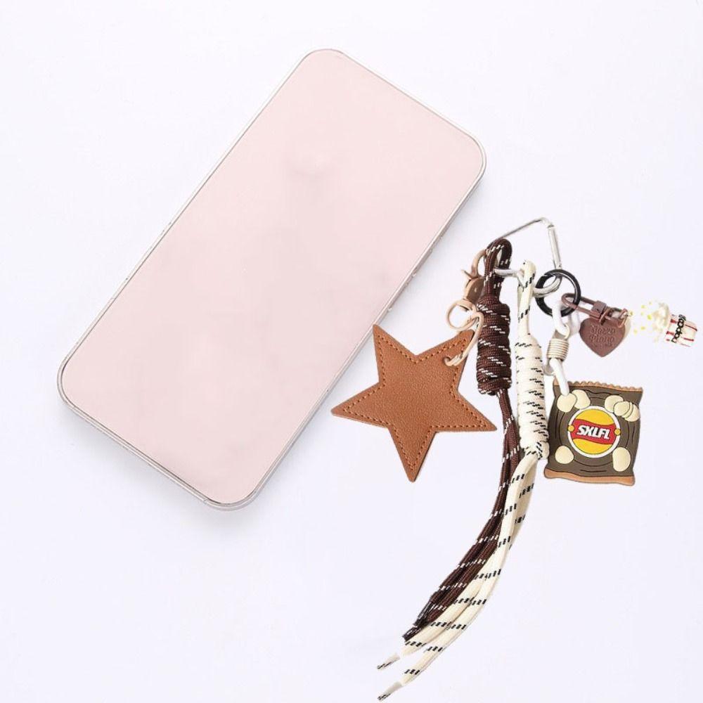Popcorn Potato Chips Braided Rope Bag Pendant PU Leather Star Keyring Birthday Parties