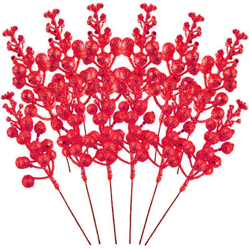 10 шт. Рождественские блестящие стебли ягод Искусственная рождественская симуляция Ягоды падуба Сосновая ветка для украшения рождественской елки Праздничный домашний декор KTY
