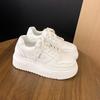 Leather Round Head Thick Sole Heightening Board Shoes Women's 2025 New Muffin Heel Lace-up Sports and Leisure Little White Shoes