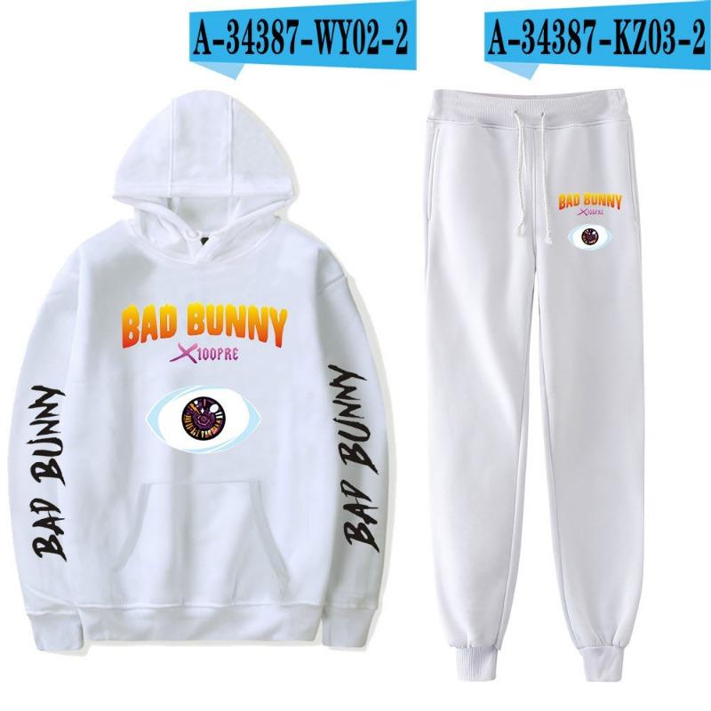 Харадзюку Удобный Забавный с принтом Bad Bunny Толстовка Спортивные штаны Комплект Мужской/Женский Худи+ Брюки Комплект Милый Набор из 2 предметов Одежда