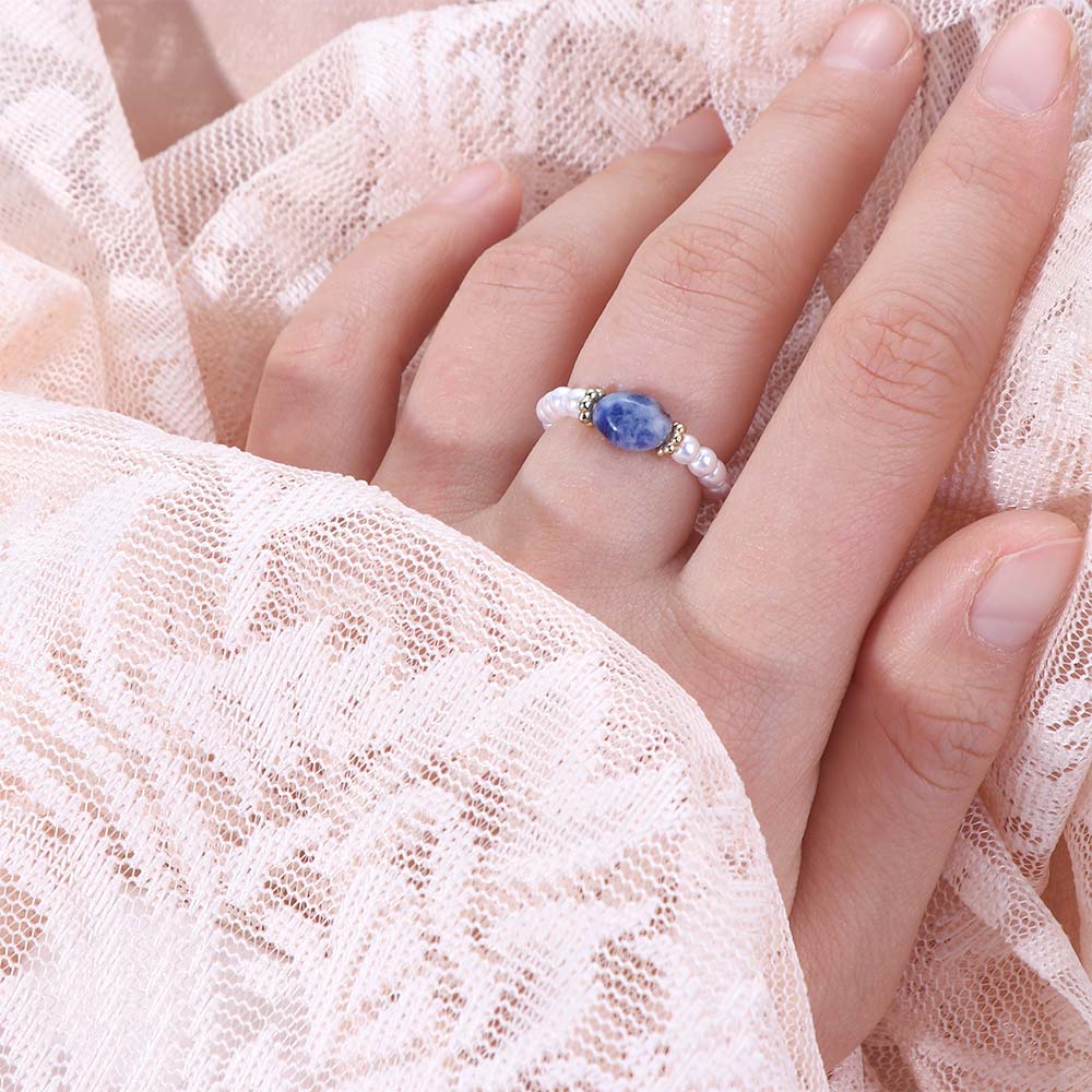 Sweet Personality Korean Retro Girls Pearl Ring Finger Rings Natural Stone Fashion Jewelry