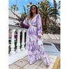 Fashion Women's Spring Long Printed V-neck Long-sleeved Temperament Dress