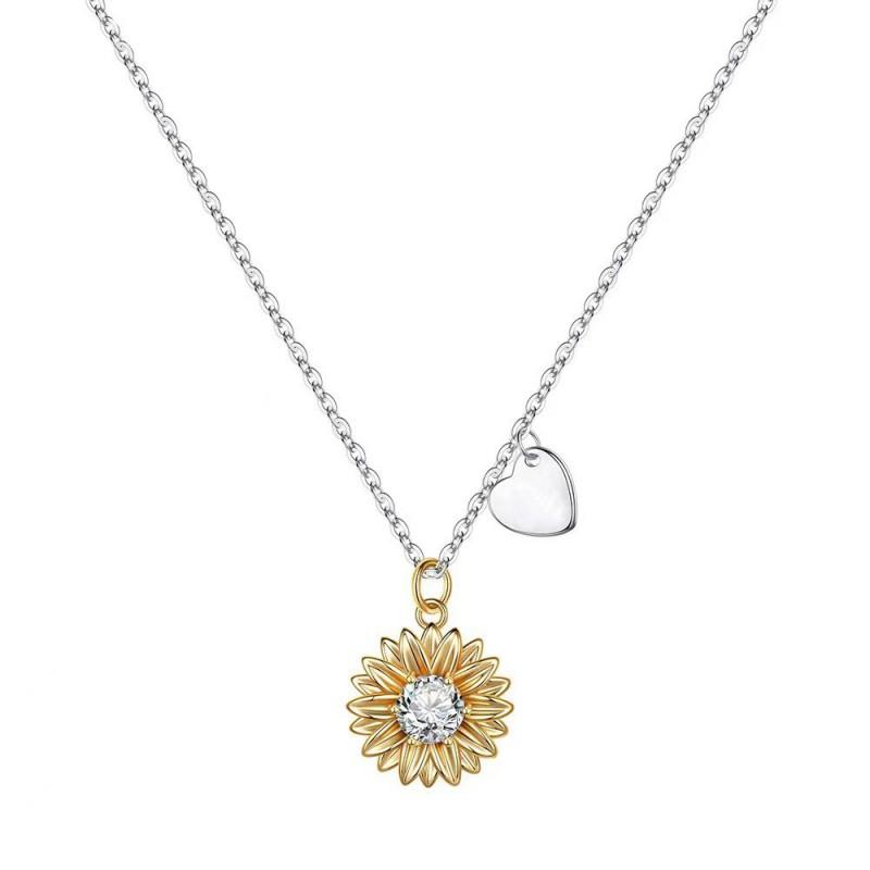 Sterling Sunflower Pendant Necklace Women Delicate Cross Chain Choker Elegant Floral Jewelry Gift